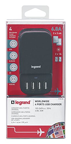 Carregador Legrand Usb 4 Portas 6.8A com Adaptadores Viagem