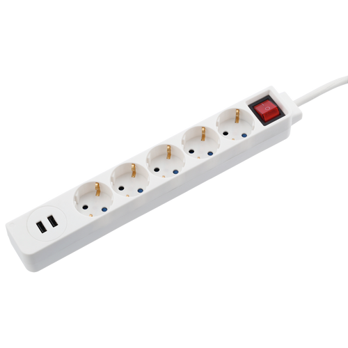 Extensão Elétrica Hama 5 Tomadas + 2 USB 1,4m (137350) Branco