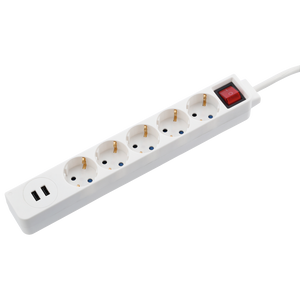 Extensão Elétrica Hama 5 Tomadas + 2 USB 1,4m (137350) Branco