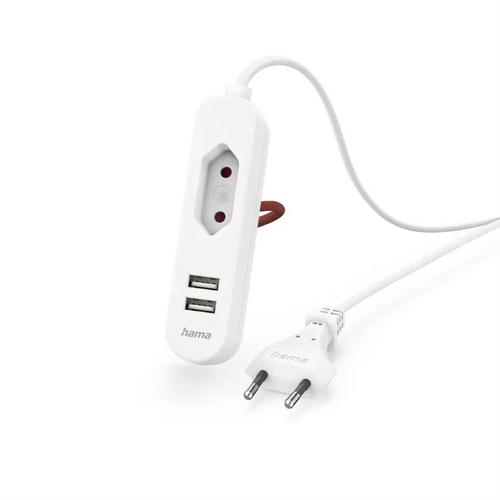Extensão Elétrica Hama 2x USB-A 1x Tomada 1.9m (223203) Branco