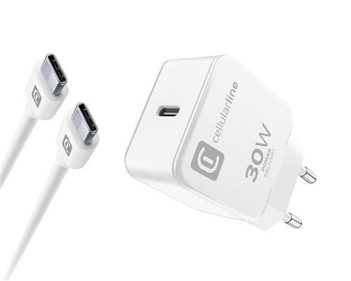 Carregador Cellularline ACHIPHKITC2CPD30WW USB-C 30W Branco