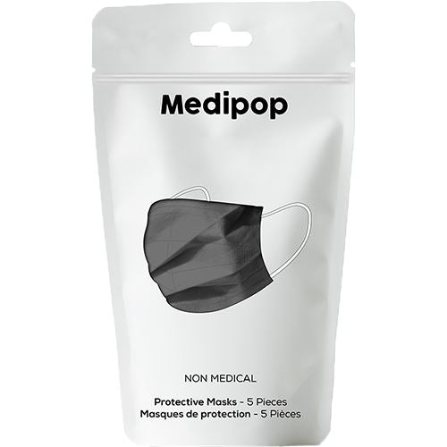 Máscara Descartável Medipop - 5 uni - Preto