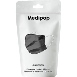 Máscara Descartável Medipop - 5 uni - Preto