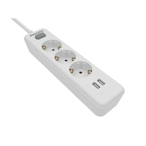 Extensão Elétrica Philips 3 Tomadas 3X2P + 2USB 2MT Branco