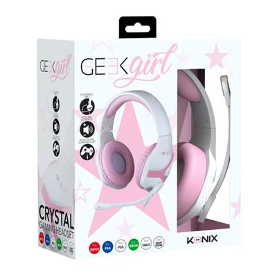Auscultadores Gaming Konix Geek Girl Crystal (PS4/PS5/Xbox One/Switch/PC) - Branco / rosa