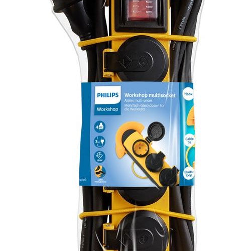 Extensão Elétrica Philips 4 Tomadas para exterior 4X2P 3M IP44 Preto / Amarelo