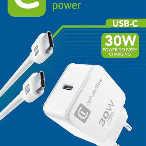 Carregador Cellularline ACHIPHKITC2CPD30WW USB-C 30W Branco