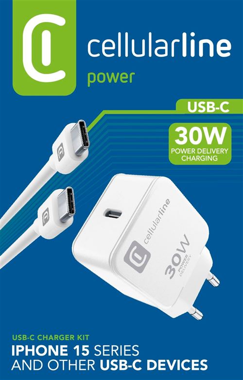 Carregador Cellularline ACHIPHKITC2CPD30WW USB-C 30W Branco