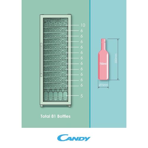 Cave de Vinho Candy CWC 200 EELW/N | 146x49x55 cm | 81 Garrafas | G | Preto