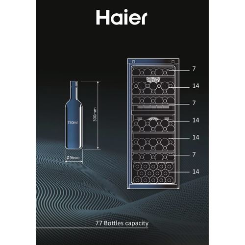 Cave de Vinho Haier HWS77GDAU1 | 127x49,7x58,5 cm | 77 Garrafas | G | Preto
