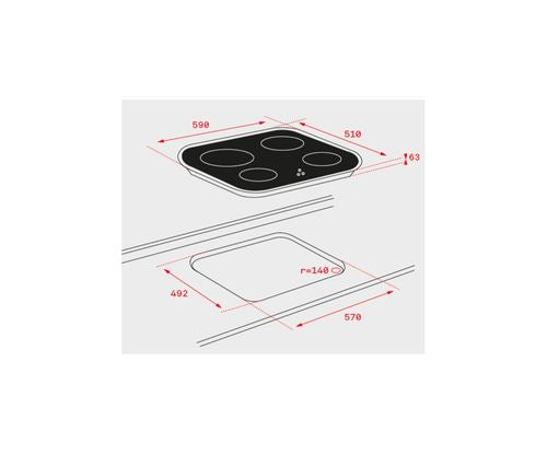 Placa de Vitrocerâmica Teka TC6400 | Elétrica | 59 cm | 4 Zonas | Preto