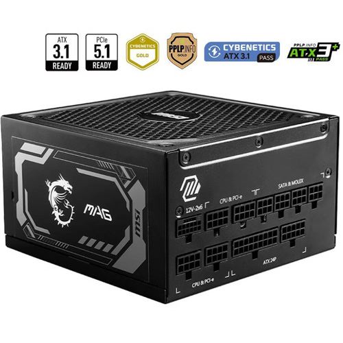 Fonte de AlimentaçãoMSI MAG A1000GL 1000W 80+ Gold PCIE5 II - Preto | Darty