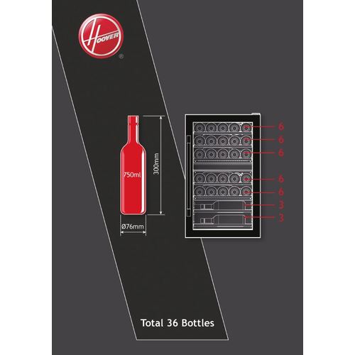 Cave de Vinho Hoover HWC 154 DELW | 84,5x49x55 cm | 36 Garrafas | G | Preto