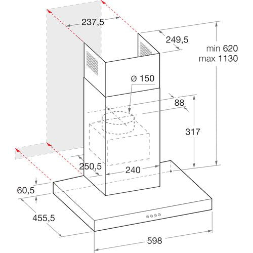 Exaustor de Parede Hotpoint HHBS 6.7F LT X | 115x60x45 cm | 713 m³/h | 60 dB | B | Aço inoxidável