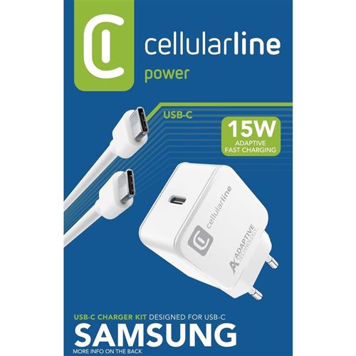 Carregador Cellularline Kit Casa Samsung USB-C 15W Branco
