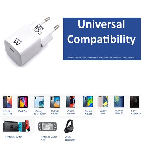 Adaptador de Corrente Ewent USB-C 33W - Branco