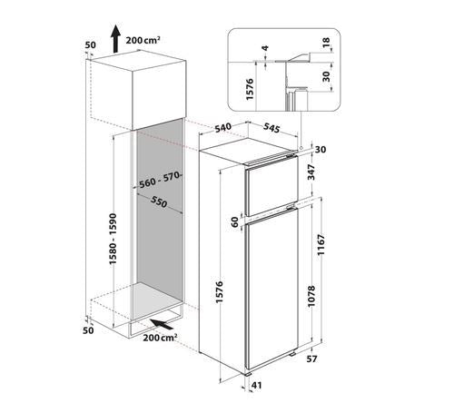 Frigorífico com Congelador Encastrável Hotpoint T 16 A2 D/HA 2 | 157,6x54x54,5 cm | 191 L | E | Cinzento