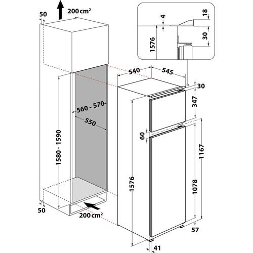 Frigorífico com Congelador Encastrável Indesit T 16 A1 D/I 1 | 157,6x54x54,5 cm | 191 L | F | Aço inoxidável