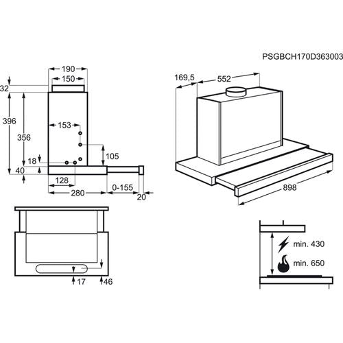 Exaustor Telescópico Zanussi ZHP92350XA | 39,6x89,8x28 cm | 448 m³/h | 62 dB | D | Aço inoxidável