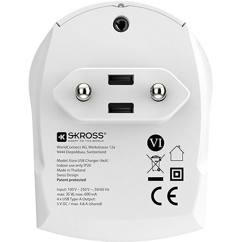 Adapatador Tomada Skross Europe 4 USB - Branco