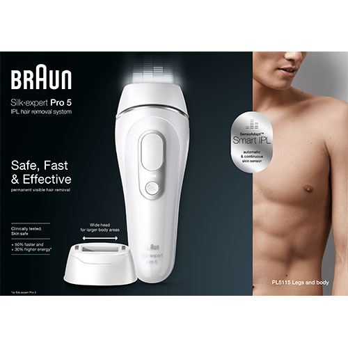 Depiladora de Luz Pulsada – IPL Braun Silk-Expert Pro 5 PL5115 - Dourado e Prateado