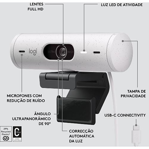 Webcam Logitech Brio 500 - FHD - Branco