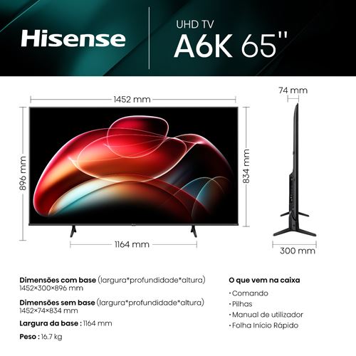 Smart TV Hisense 65" 4K UHD 65A6K - 165cm