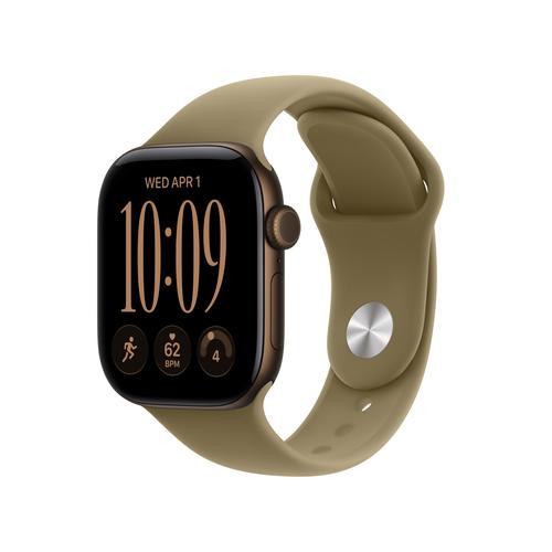 Apple Watch Series 12 Celular - 42mm - Alumínio Bronze Escuro | Sport Band - Azeitona - M/L