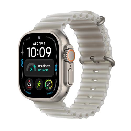 Apple Watch Ultra 4 Celular - 49mm - Titânio Titânio Natural | Ocean Band - Cinzento Translúcido