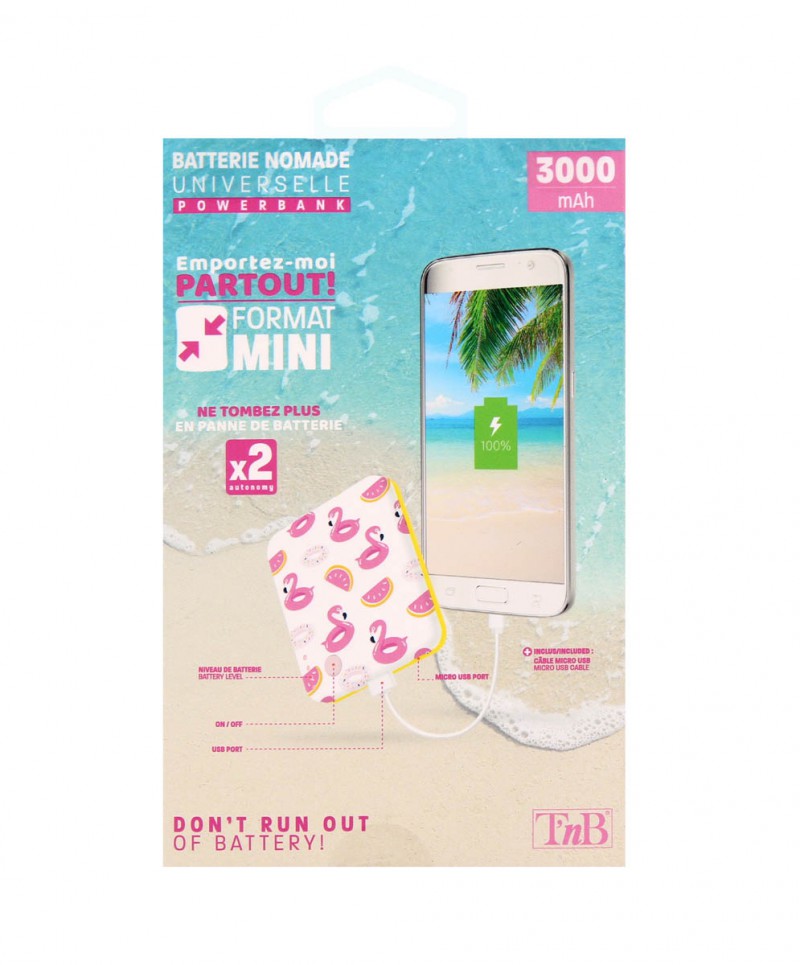 Powerbank T'nB 3000 mAh Slim Summer Flamingo - PBUS3000FL
