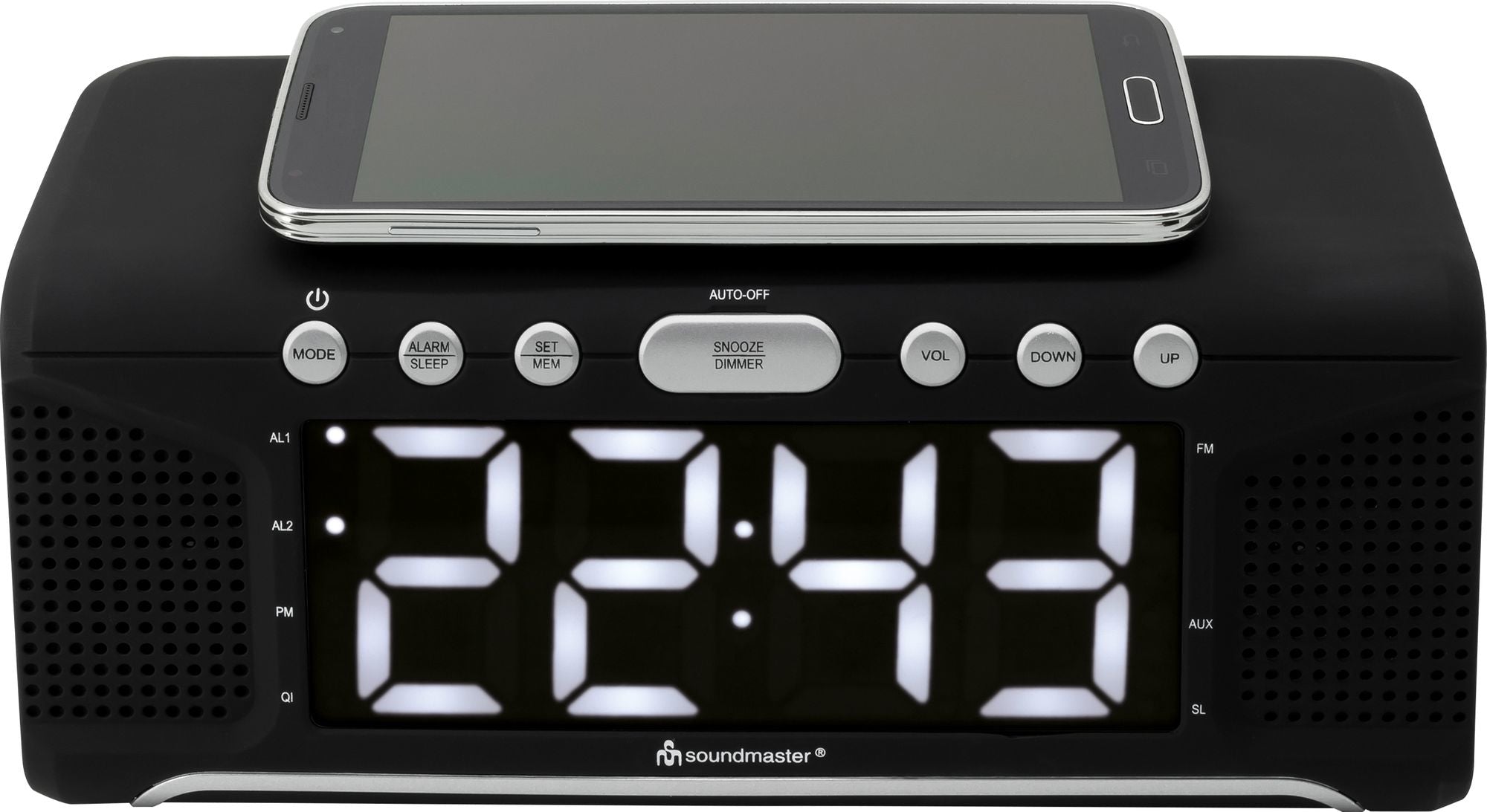 Rádio Despertador Soundmaster UR800SW FM/USB Carregador QI