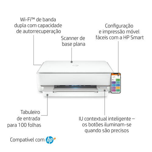 Impressora Multifunções HP Envy 6022e Jato de Tinta Cores WiFi Instant Ink