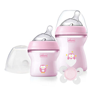 Conjunto de Biberões + Chupeta Chicco NaturalFeeling Girl 0M+ - Rosa