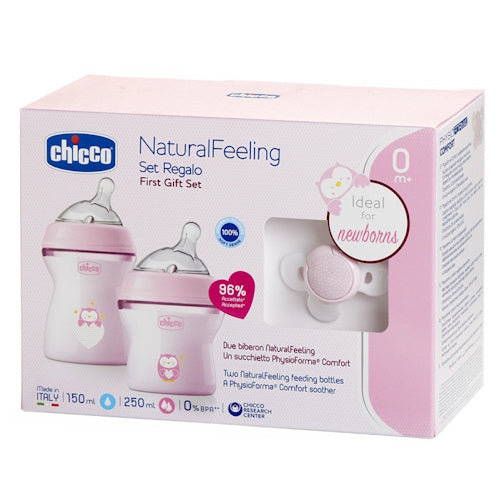 Conjunto de Biberões + Chupeta Chicco NaturalFeeling Girl 0M+ - Rosa