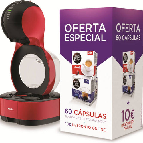Máquina de Café Cápsulas Dolce Gusto Krups Lumio KP3505P12 Vermelha + 60 Cápsulas