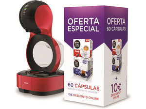 Máquina de Café Cápsulas Dolce Gusto Krups Lumio KP3505P12 Vermelha + 60 Cápsulas
