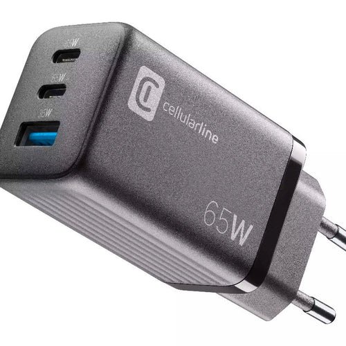 Carregador Cellularline Casa Multipower 1x USB-A + 2x USB-C 65W Preto