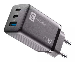 Carregador Cellularline Casa Multipower 1x USB-A + 2x USB-C 65W Preto
