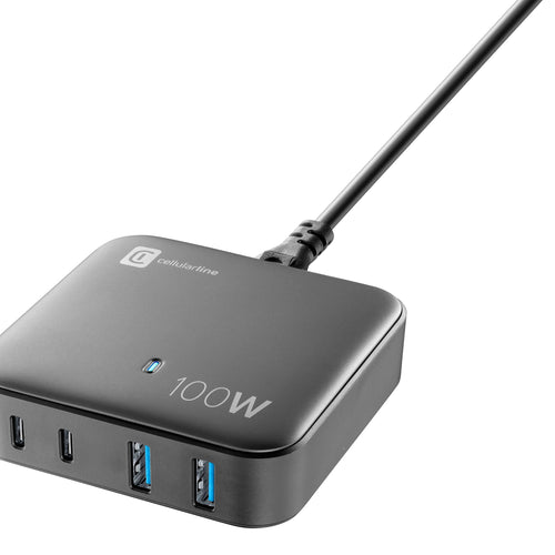 Carregador Cellularline Casa Multipower 2x USB-A + 2x USB-C 100W Preto