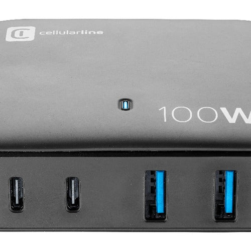 Carregador Cellularline Casa Multipower 2x USB-A + 2x USB-C 100W Preto