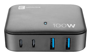Carregador Cellularline Casa Multipower 2x USB-A + 2x USB-C 100W Preto