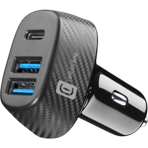Carregador Isqueiro Cellularline 2xUSB 1xUSB-C 44W