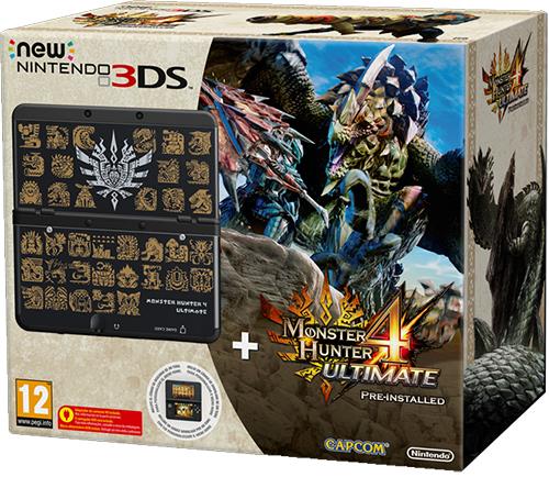 Consola New Nintendo 3DS Preta + Monster Hunter 4 Pré-Instalado + Capa Decorativa