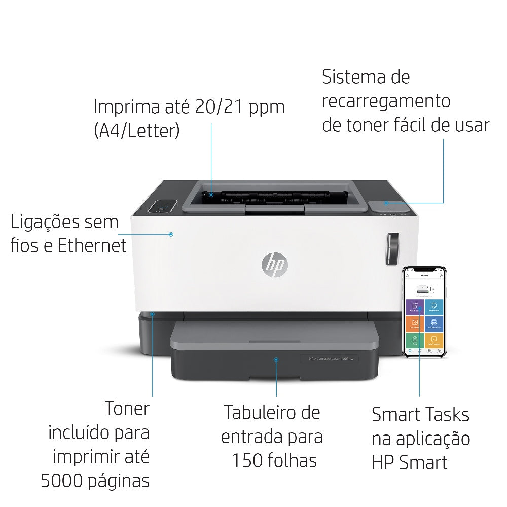 Impressora HP Neverstop Laser 1001nw Mono Ethernet Wireless