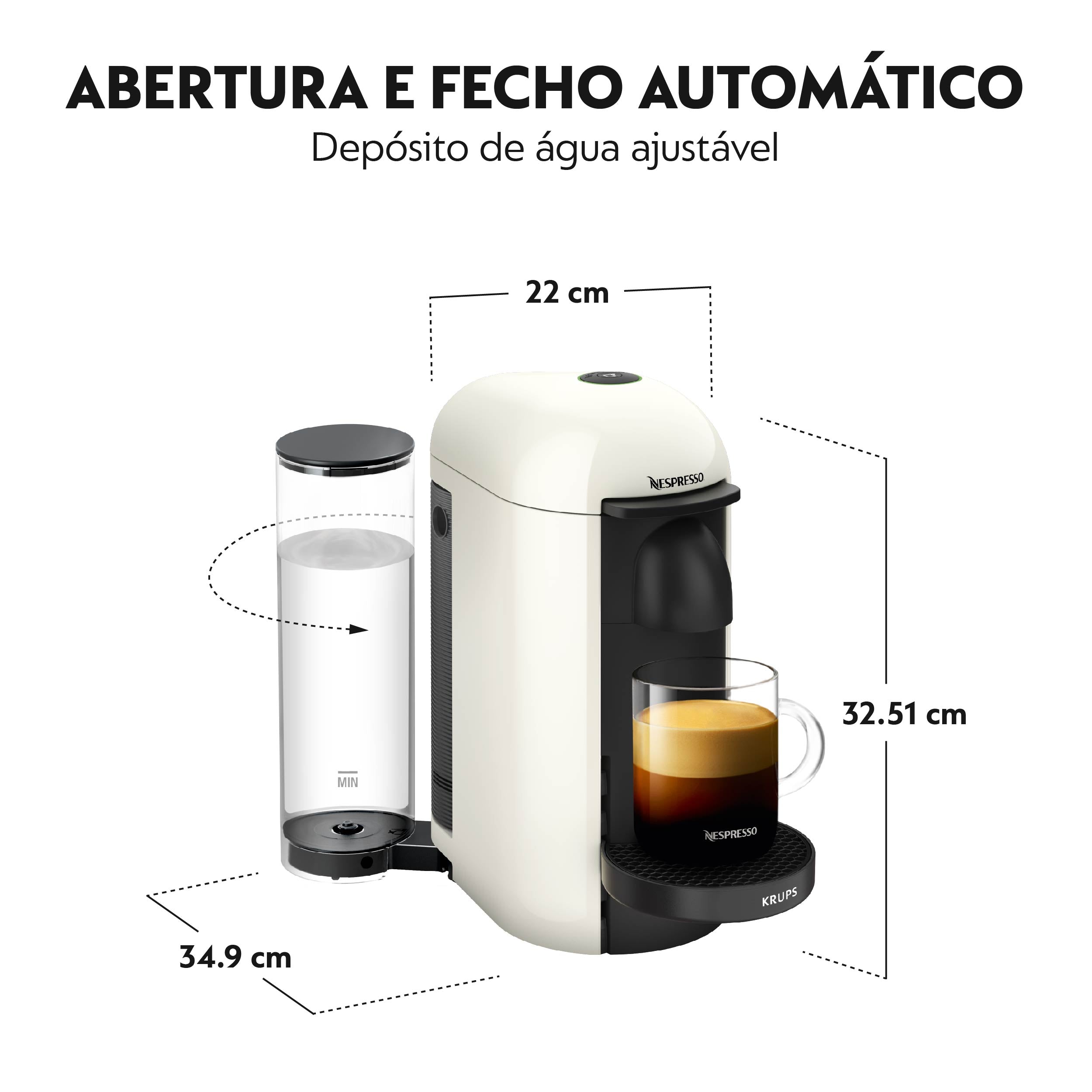 Máquina de Café Cápsulas Nespresso Krups Vertuo Plus XN9031P3 Branco
