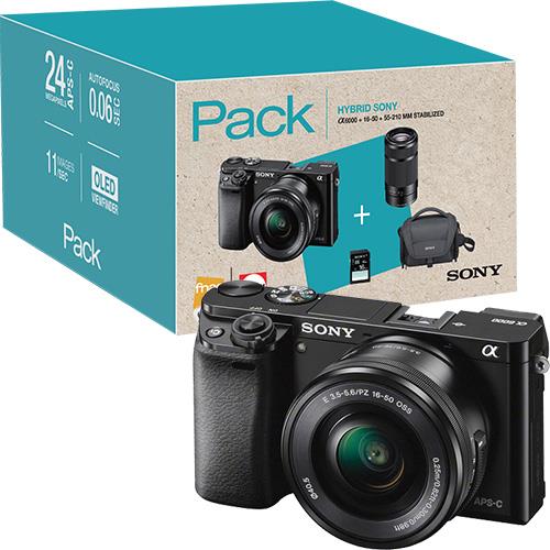 Máquina Fotográfica Mirrorless Sony Alpha a6000 - Preto + SEL1650 16-50mm f/3.5-5.6 PZ OSS + SEL55210 55-210mm f/4.5-6.3 OSS