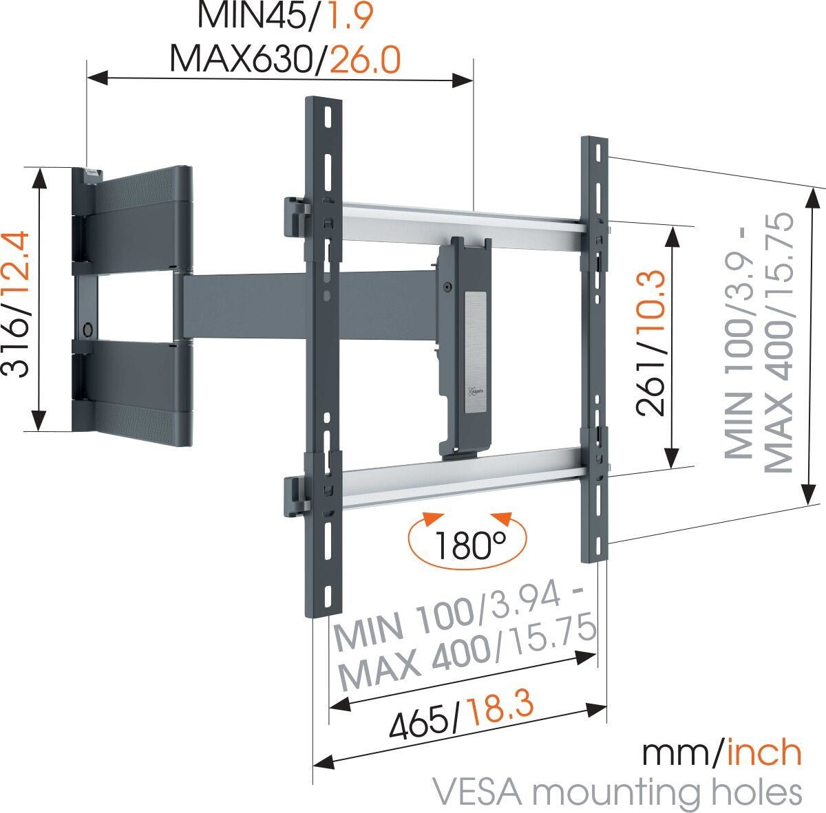 Suporte TV Vogels THIN 546 Dois Braços Giratório p/OLED TV