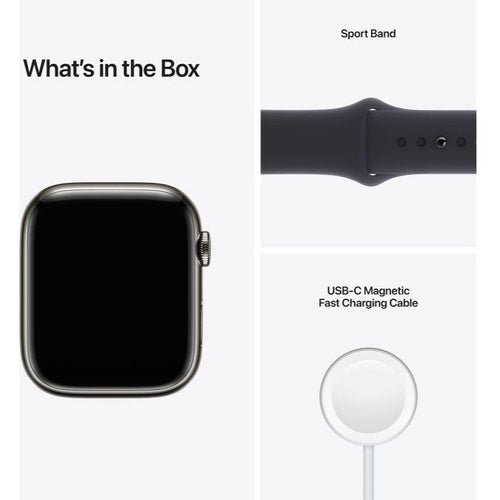 Apple Watch 45mm Series 7 + Celular Aço Inoxidável Grafite + Sport Band Grafite - Smartwatch