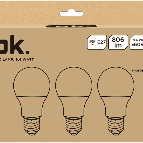 Lâmpada LED Ok Okled-E27-9.4w 10W E27 pack 3