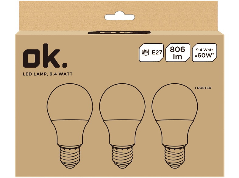 Lâmpada LED Ok Okled-E27-9.4w 10W E27 pack 3